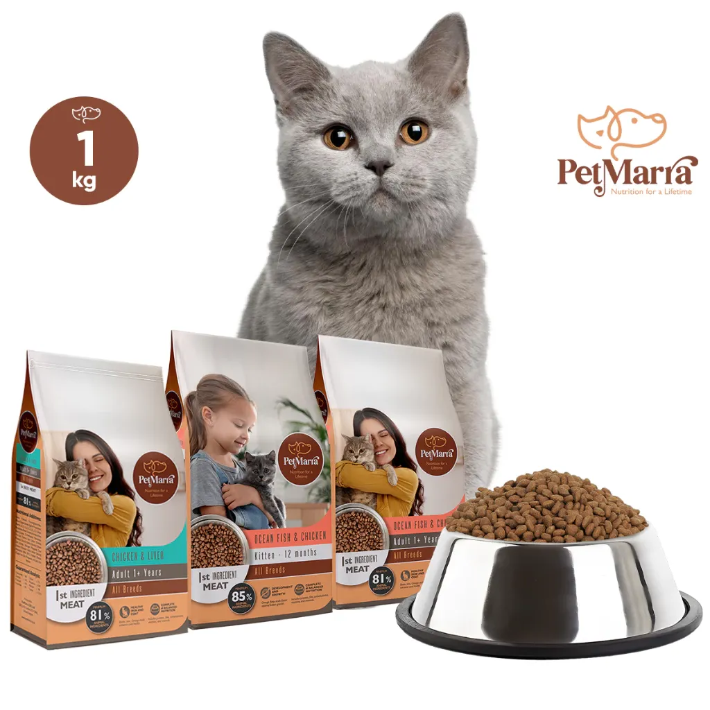 PetMarra Kitten Adult Cat Dry Food Oceanfish Chicken Liver 1kg Collection