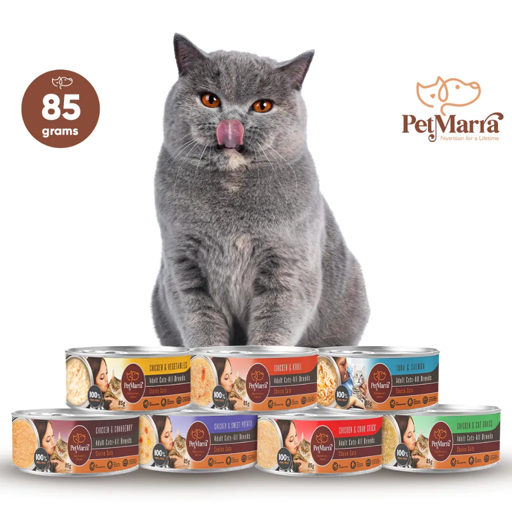 PetMarra Choice Cuts Adult Cat Wet Food Can Tuna and Salmon Chicken and Vegetable 85g Collection