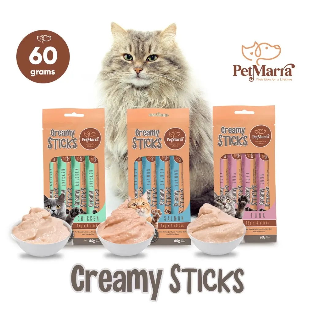 PetMarra Creamy Sticks Cat Treats Chicken Salmon Tuna Flavor 60g Collection