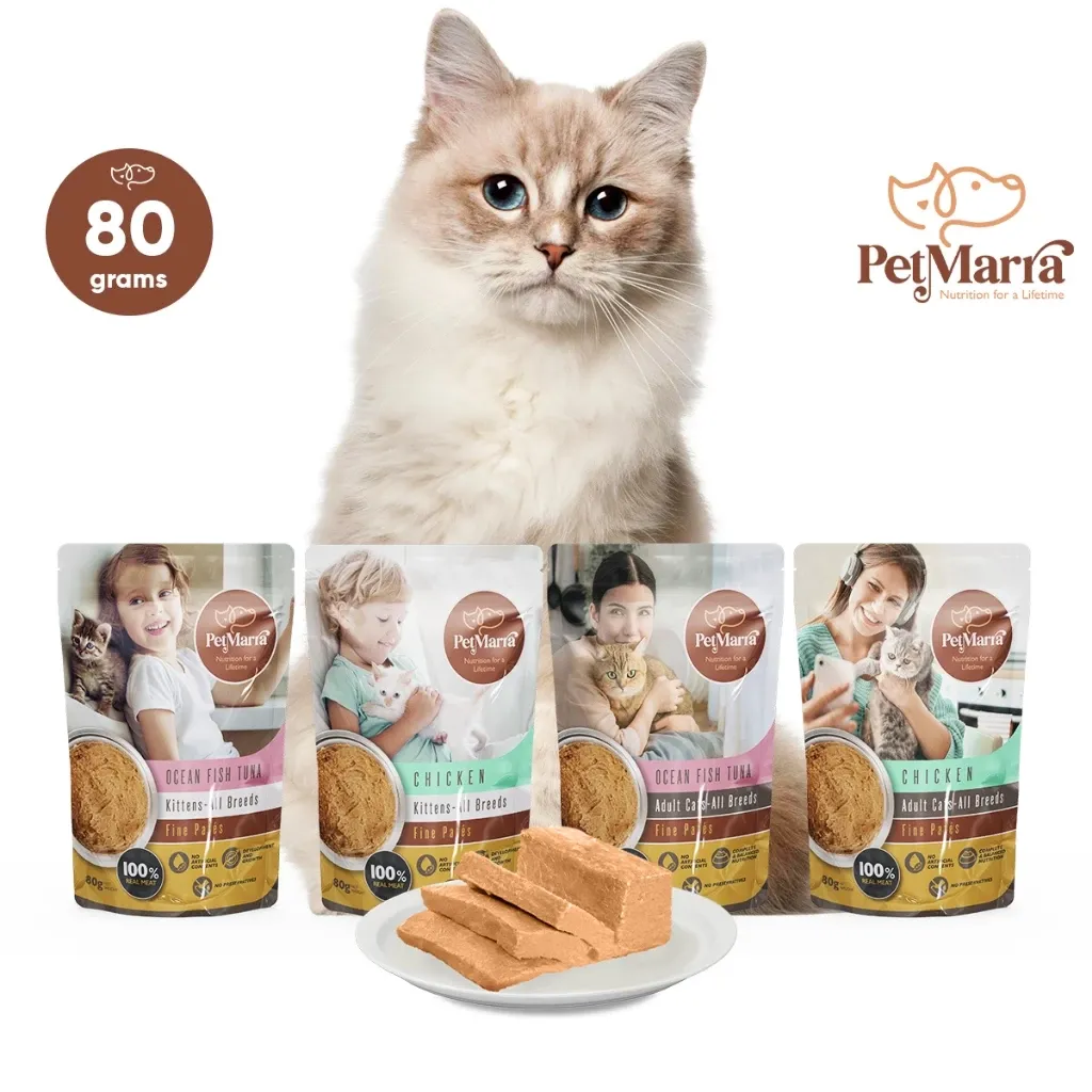 PetMarra Fine Pates Adult Cat Kitten Wet Food Pouch Ocean Fish Tuna Chicken 80g Collection