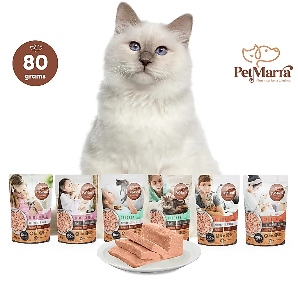 PetMarra Natural Meat Loaf Kitten Cat Wet Food Pouch Oceanfish Tuna Chicken Salmon 80g Collection