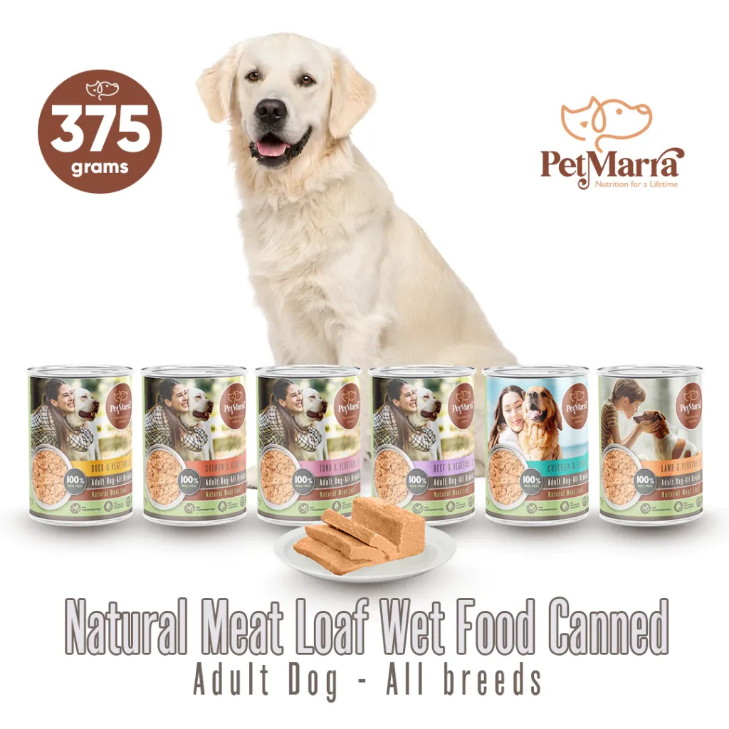 PetMarra Natural Meat Loaf Adult Dog Wet Food Can Lamb Beef Veg Chicken Liver Flavor 375g Collection
