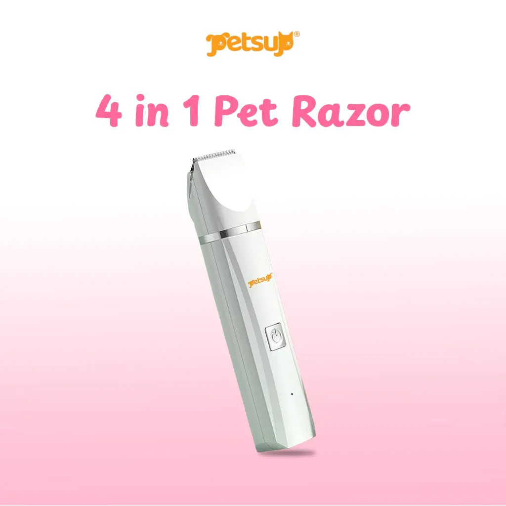 Petsup 4 in 1 rechargeable pet grooming razor kit in yellow and white with four cutter heads and combs