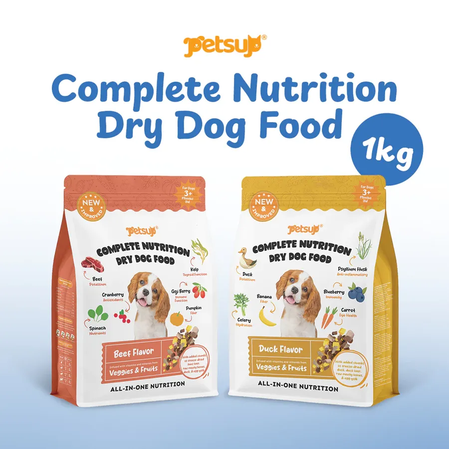 Petsup Complete Nutrition Dry Dog Food 1kg with Freeze Dried Treats Beef Duck Flavor High Protein