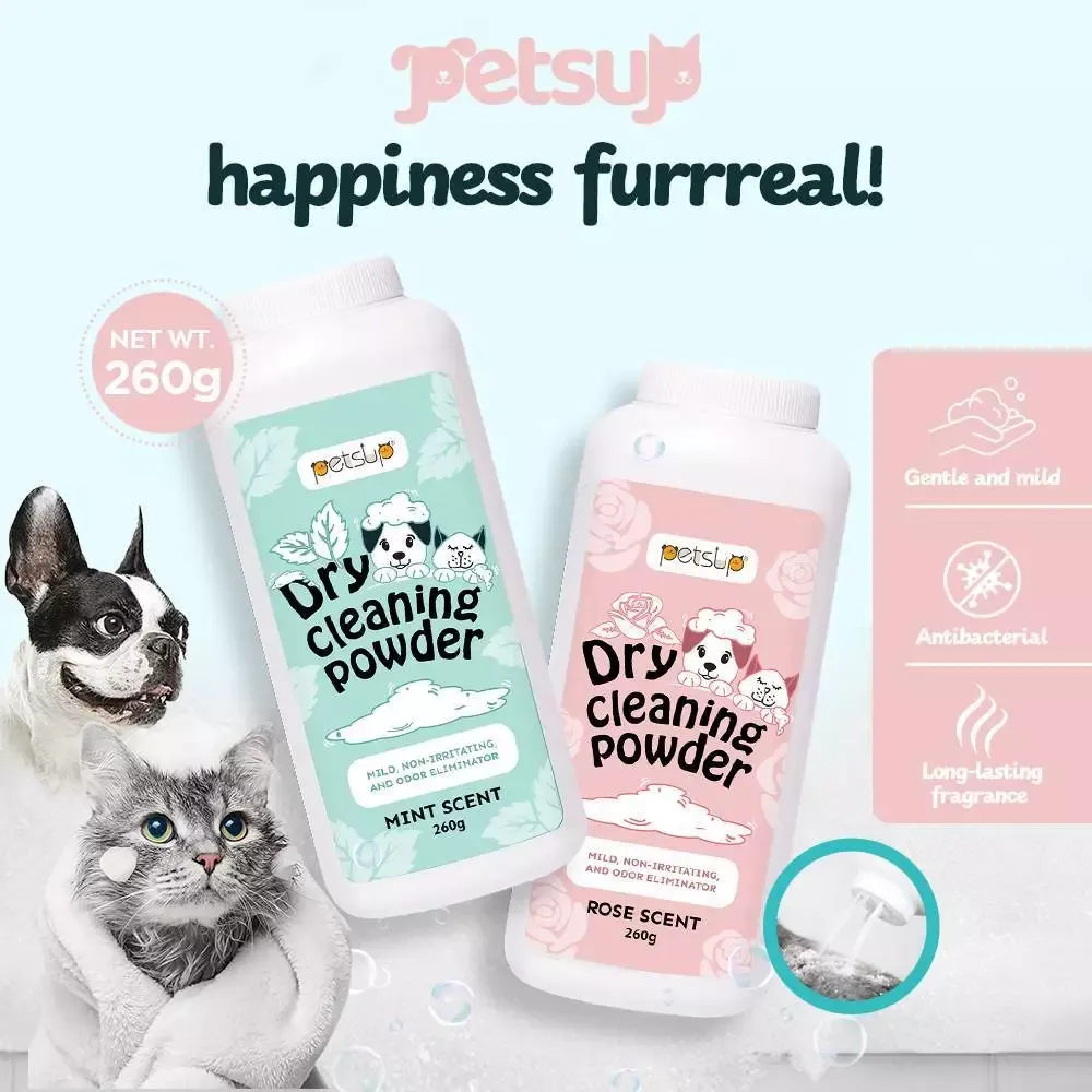 Petsup Pet Dry Shampoo Odor Control: Deodorizing Dry Cleaning Powder for Dog & Cat 260g