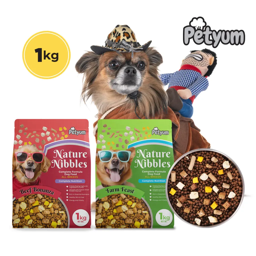 PetYum Nature Nibbles Dog Dry Food with Freeze Dried toppers Beef and Farm Flavor 1kg Collection