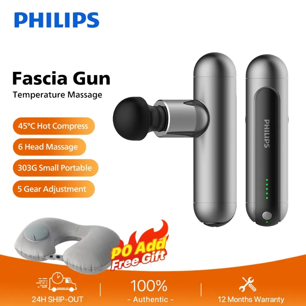 Philips mini fascia gun with hot compress head attached, muscle massage gun