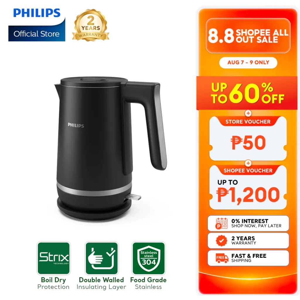 Philips HD9395 double-walled 1.7L electric kettle in black stainless steel