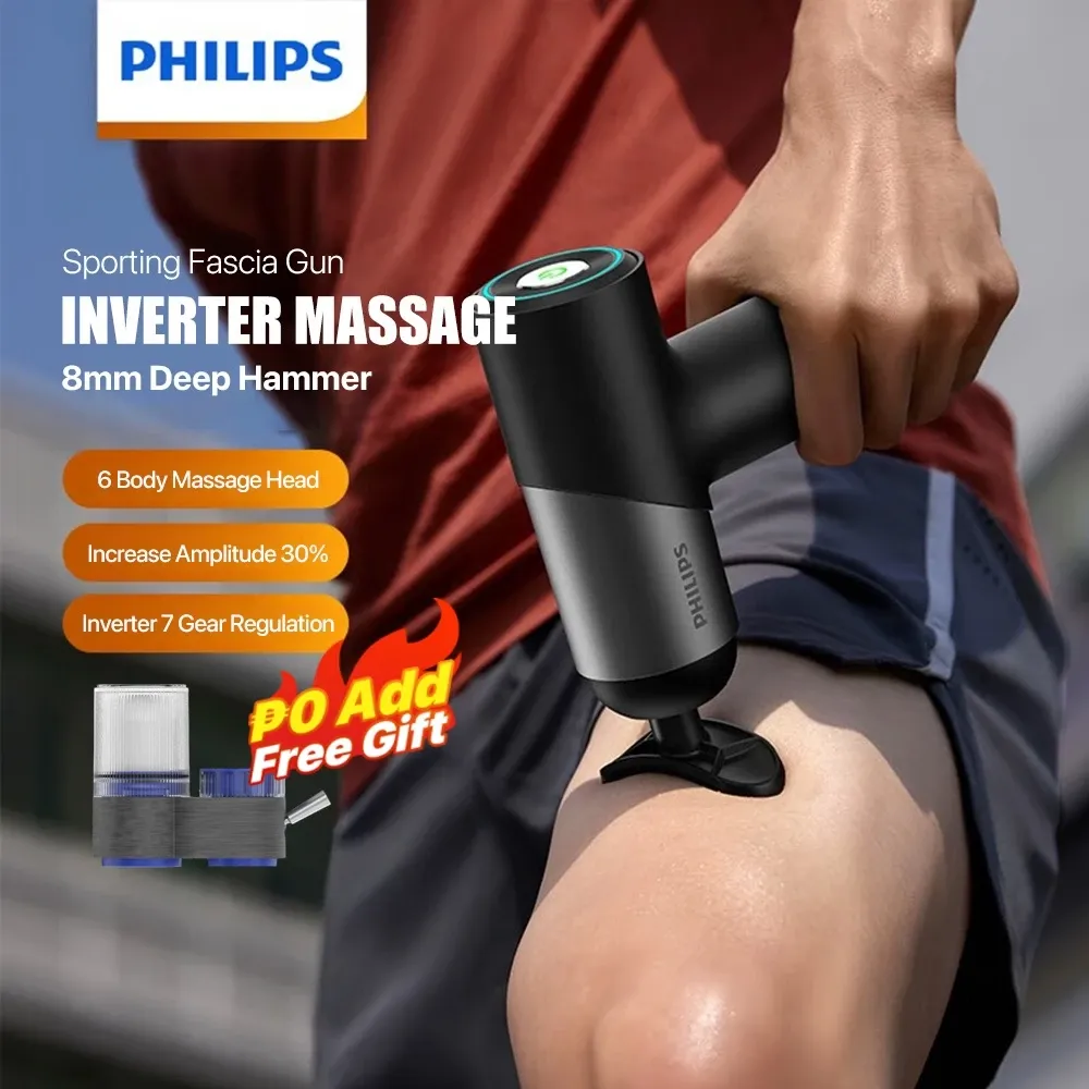 Philips PPM7323 sports massage gun with six massage heads, black body