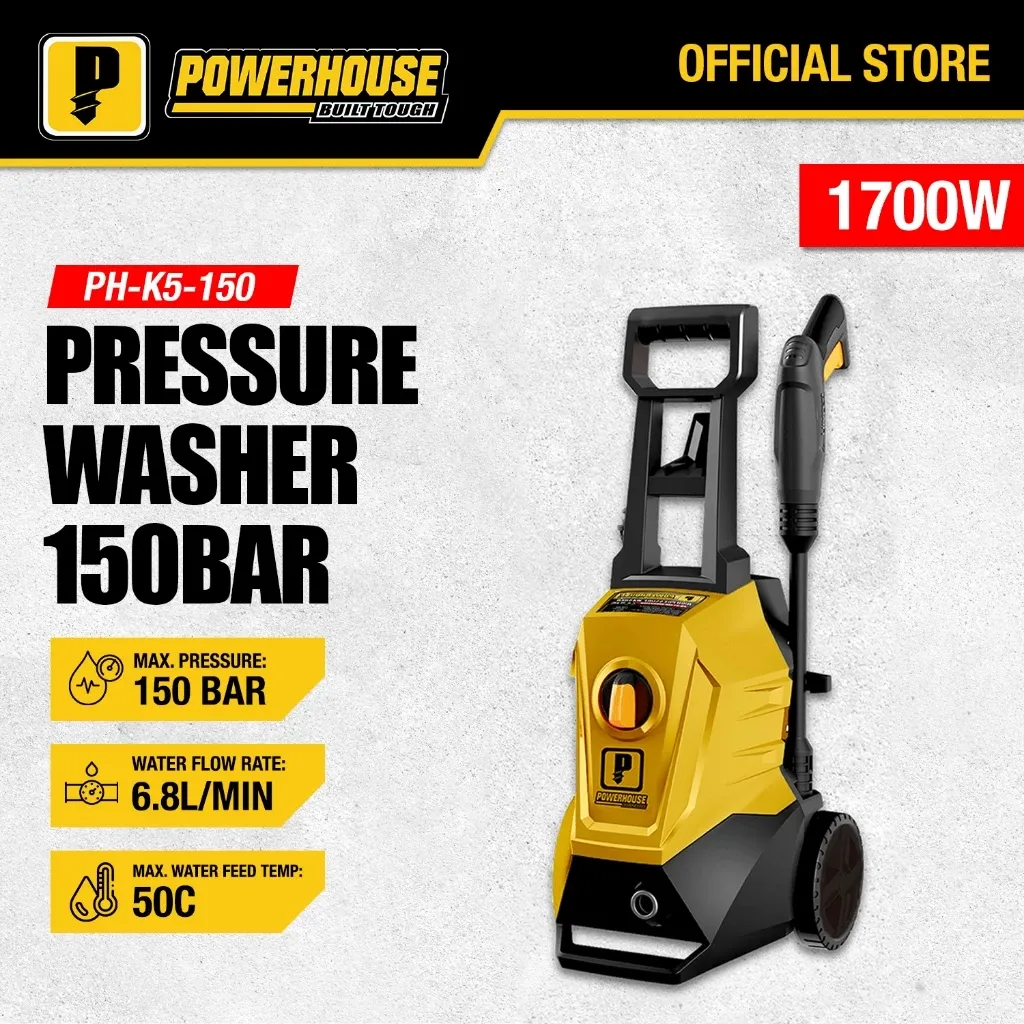 Powerhouse PH-K5.150 1700W high pressure washer with spray gun and soap bottle