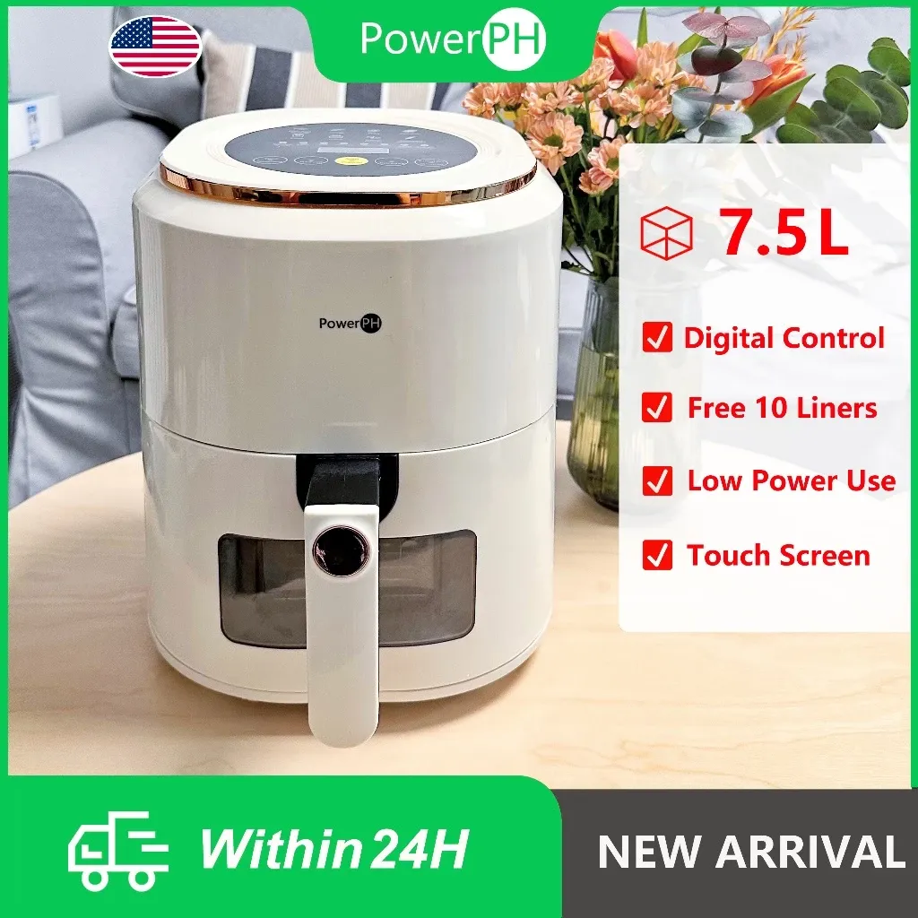PowerPH 7.5L white digital air fryer with non-stick basket