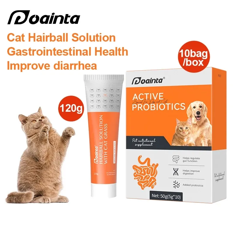 PUAINTA combination set with cat hairball solution and probiotics, two packs front view
