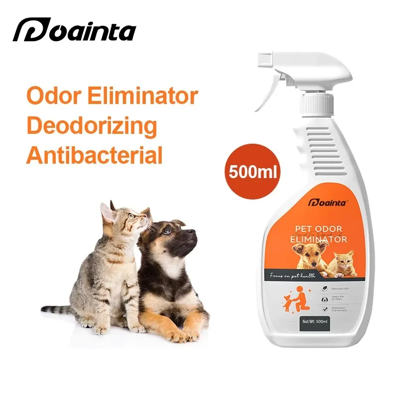 PUAINTA 500ml pet odor eliminator spray bottle with orange label and trigger nozzle, front view