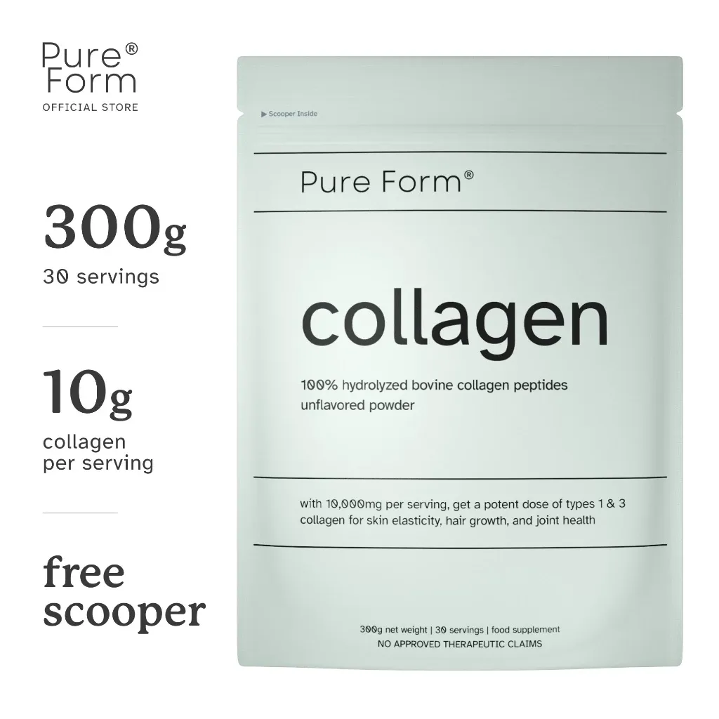 Pure Form Collagen 10,000mg hydrolyzed bovine collagen peptide tub, front label