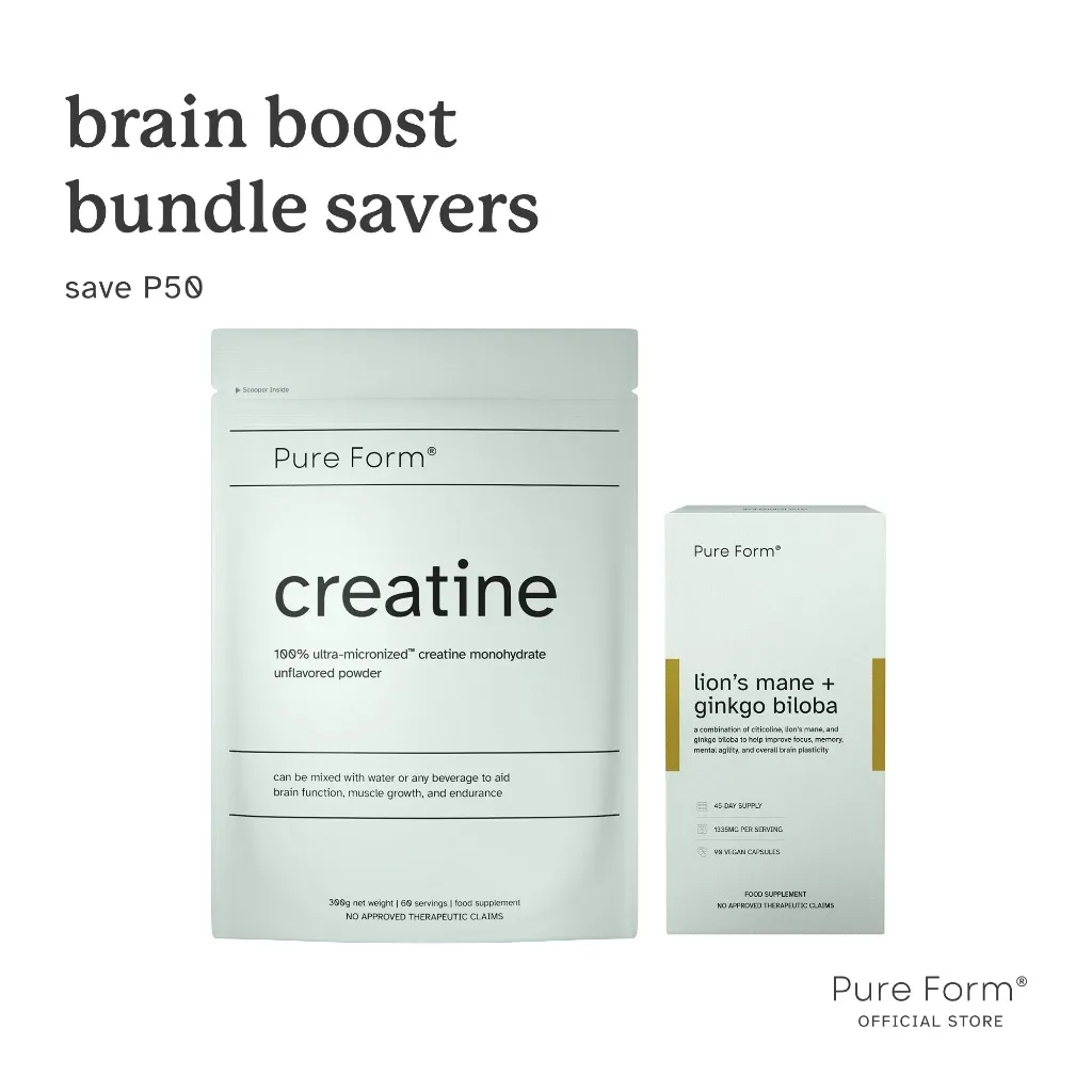 Pure Form Creatine plus Lion's Mane and Ginkgo Biloba Brain Boost Bundle, front view