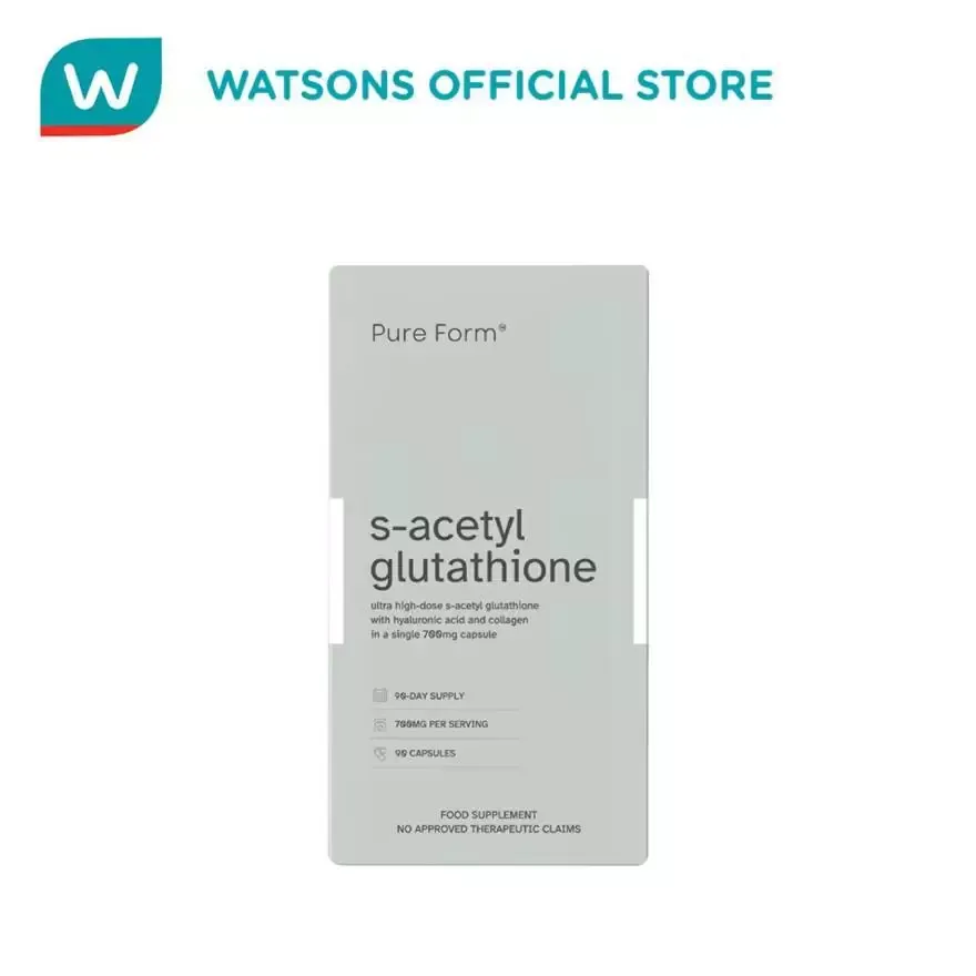 Pure Form S-Acetyl Glutathione with Hyaluronic Acid and Collagen capsule bottle, front view