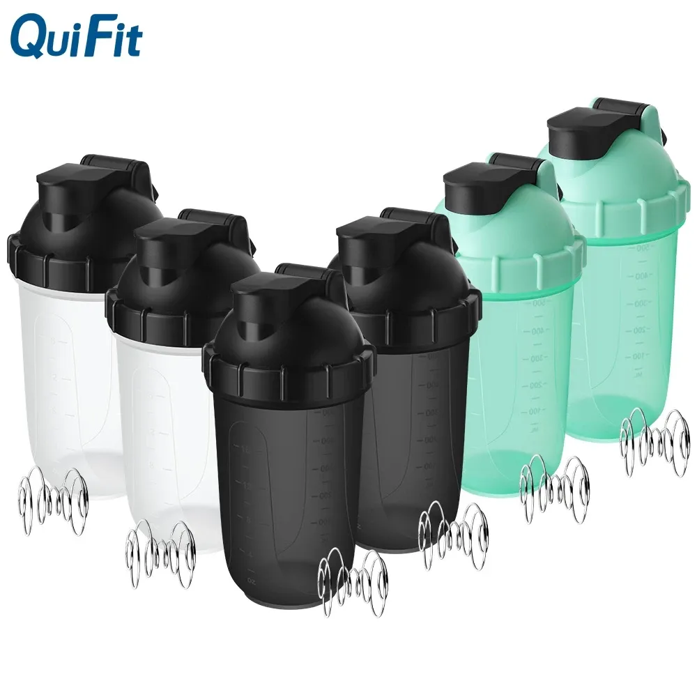 QuiFit 600ml blender shaker bottles, 6-pack, in a row