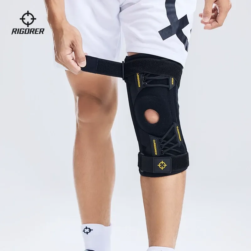 Rigorer high density elasticity black basketball knee pad sleeve with padded front, worn on leg