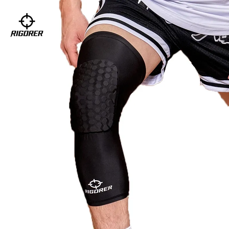 Rigorer honeycomb anti-collision basketball knee pad with hexagonal padding over the kneecap