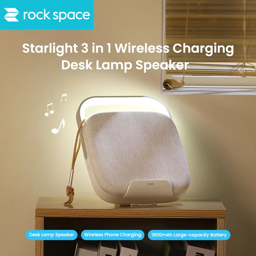 Rock Space Starlight night lamp with a wireless charging pad base and built-in Bluetooth speaker