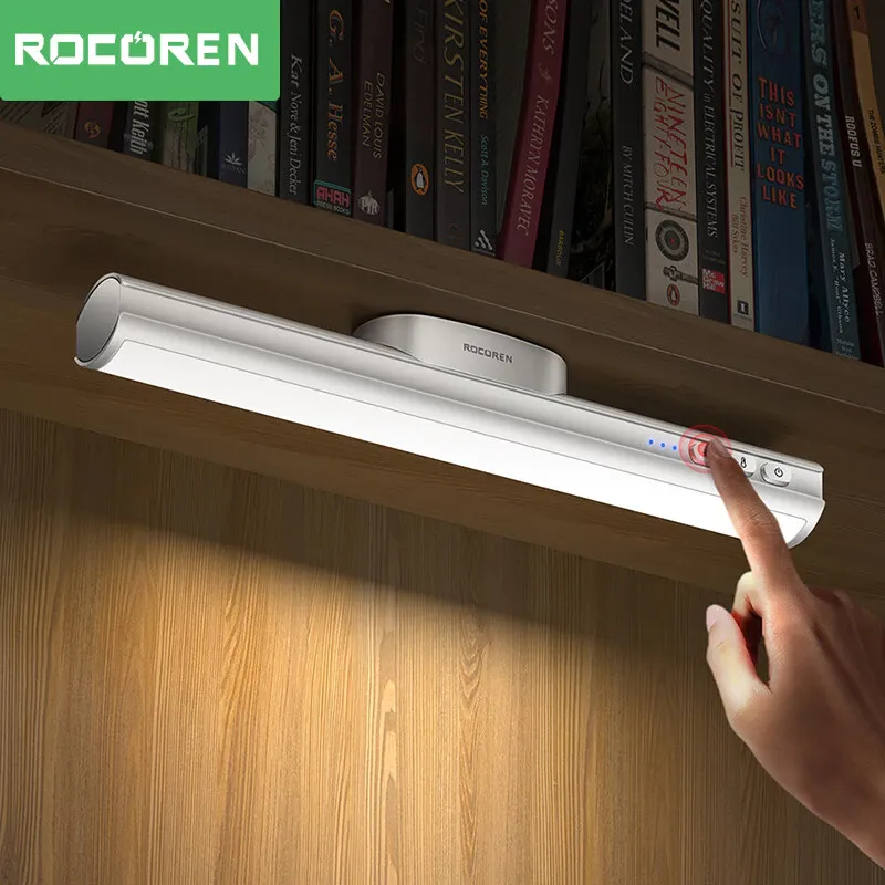 Rocoren rechargeable magnetic LED night light hanging under a kitchen cabinet