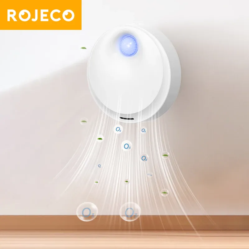 Rojeco 4000mAh smart cat odor purifier mounted on a wall above a litter box, front view