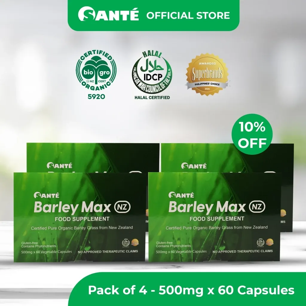 Sante Barley Max organic barley grass capsules bottle, 60 capsules, front view