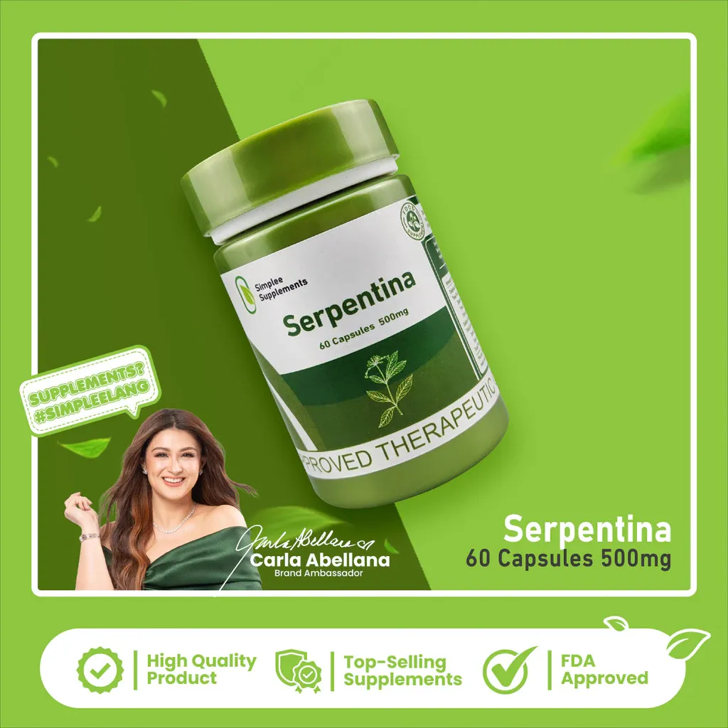 Simplee Serpentina 500mg herbal capsules bottle, 60 capsules, front view