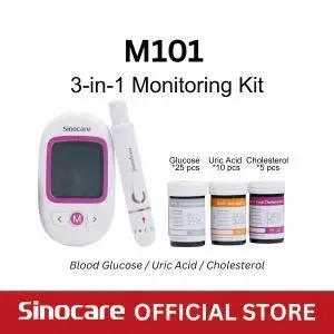 Sinocare M101 GCU 3-in-1 glucose cholesterol uric acid meter kit, box view