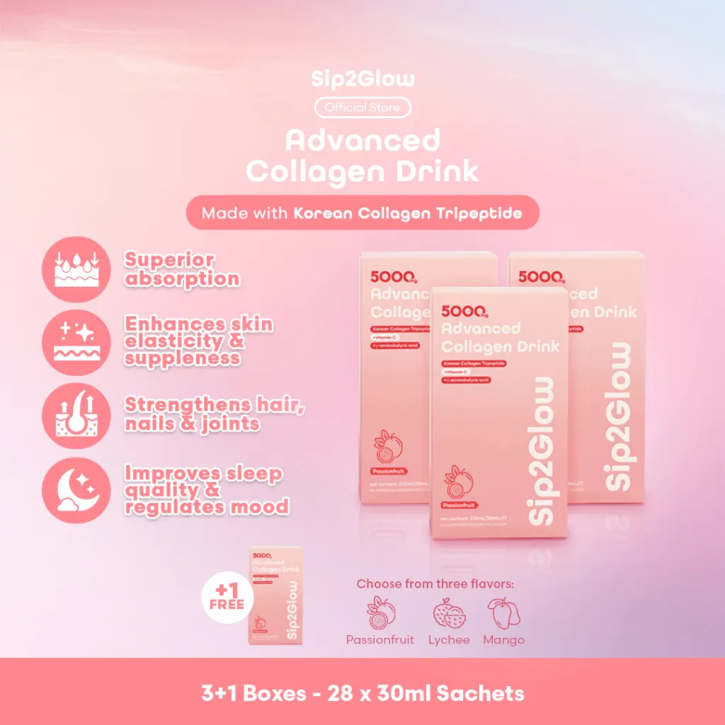 Sip2Glow Advanced Collagen Drink sachet box
