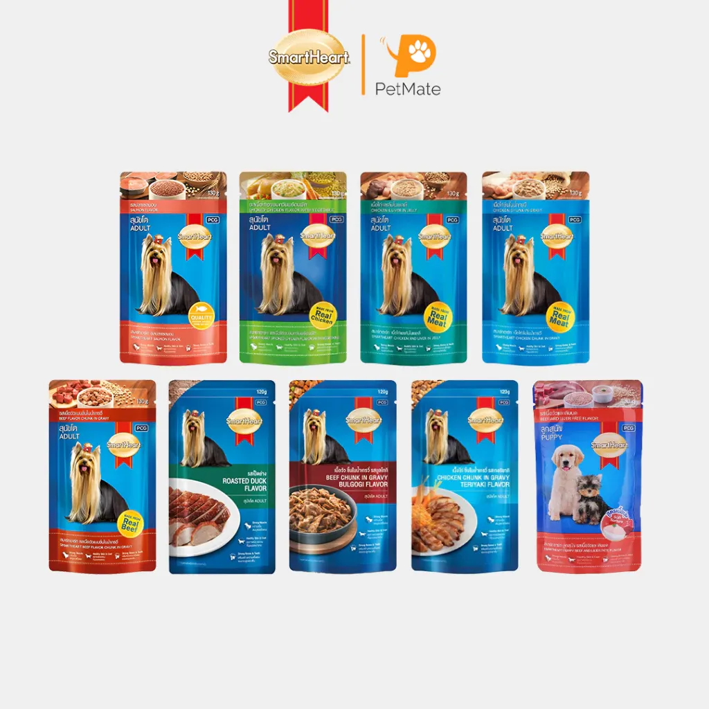 SmartHeart Adult Dog Wet Food Pouch Beef Chunks Salmon Smoked Vegetable Liver 130g 120g Collection