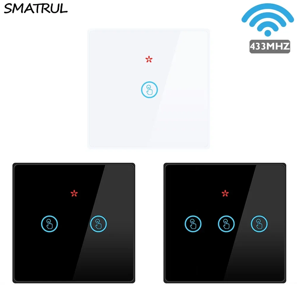 SMATRUL RF433 wireless touch switch panel, a glass screen wall plate with LED indicators