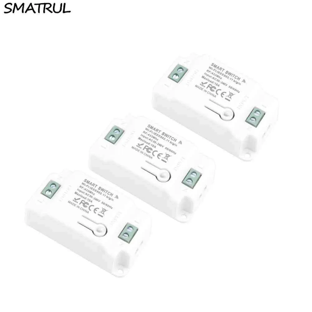 SMATRUL Tuya Wi-Fi and RF433 relay timer module, a small white inline module with wiring terminals