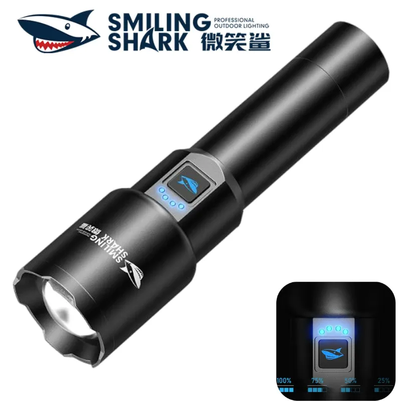 Smiling Shark SD5225 M80 zoomable rechargeable LED flashlight with black aluminum body and Type-C port