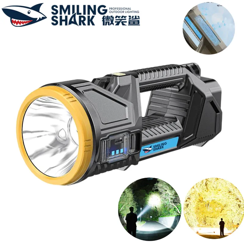 Smiling Shark ST5123 LED searchlight with carry handle and solar panel