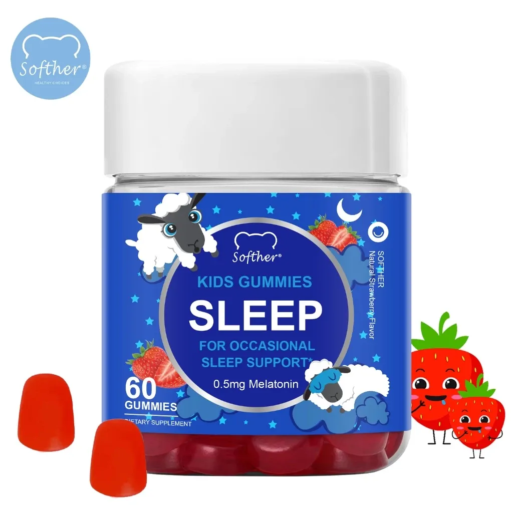 Softher kids melatonin sleep gummies bottle, front view