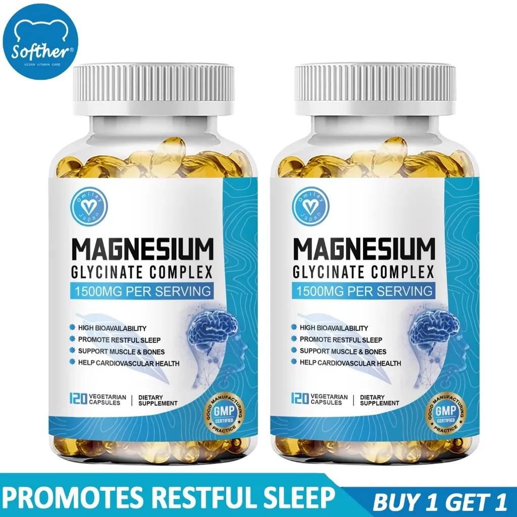 Softher magnesium glycinate supplement capsules bottle, front view