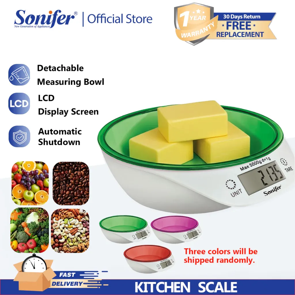 Sonifer digital food scale with detachable measuring bowl