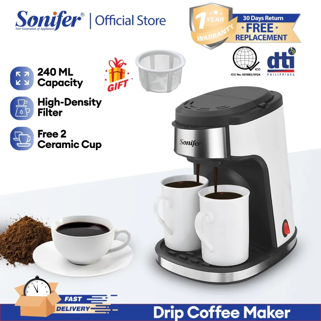 Sonifer double drip coffee machine 450W with cone filter and two free cups