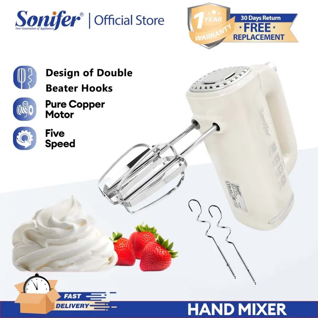 Sonifer 5-speed electric hand mixer with push-eject beaters