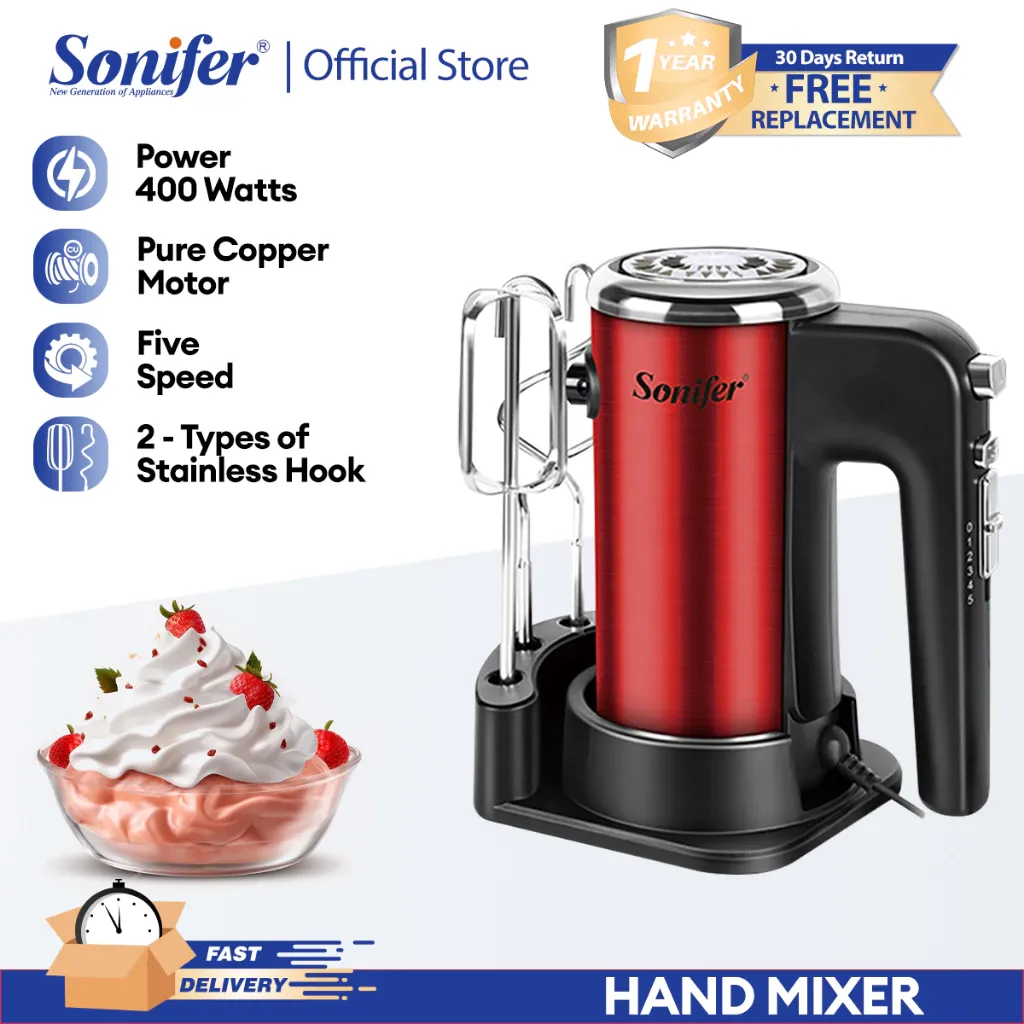 Sonifer electric hand mixer with detachable stand base and whisk