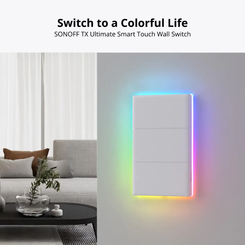SONOFF T5 120TX Ultimate smart wall switch, a full-panel touch plate with an LED light edge