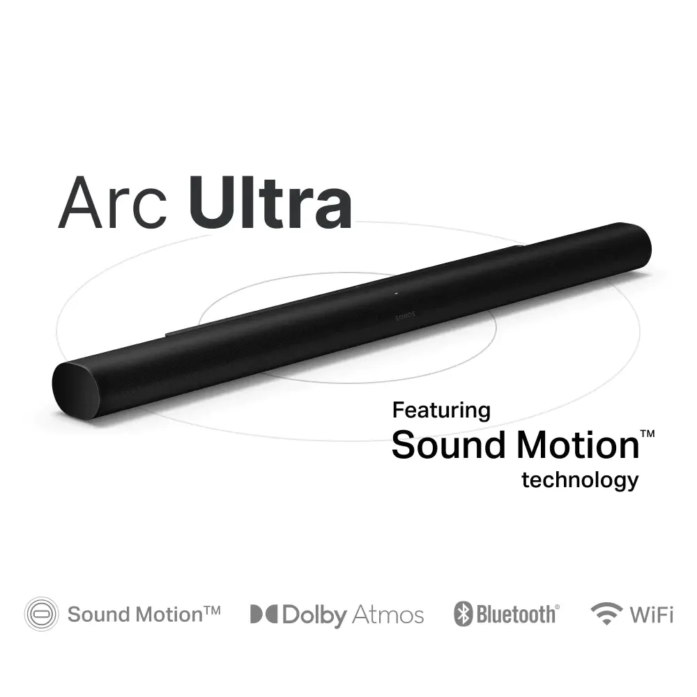 Sonos Arc Ultra 9.1.4 Dolby Atmos soundbar in black, front view