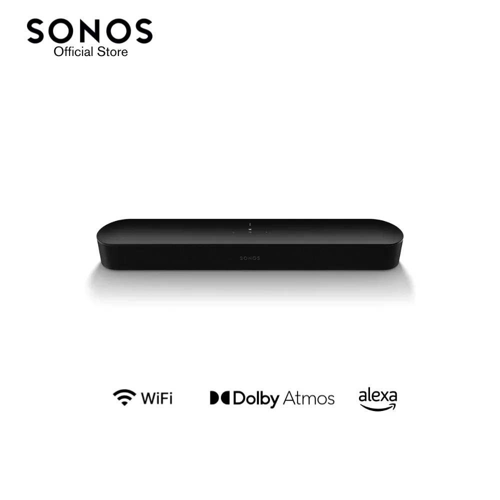 Sonos Beam Gen 2 compact Dolby Atmos soundbar in black, front view