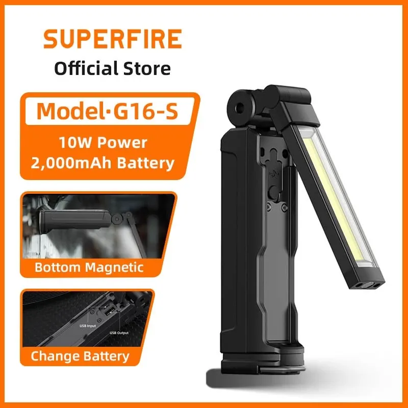 SUPERFIRE G16-S folding work light with LED spot and side COB panel