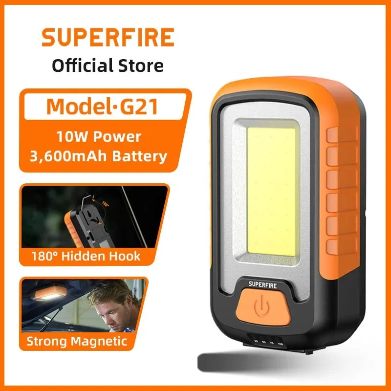 SUPERFIRE G21 COB work light with hanging hook and magnetic base