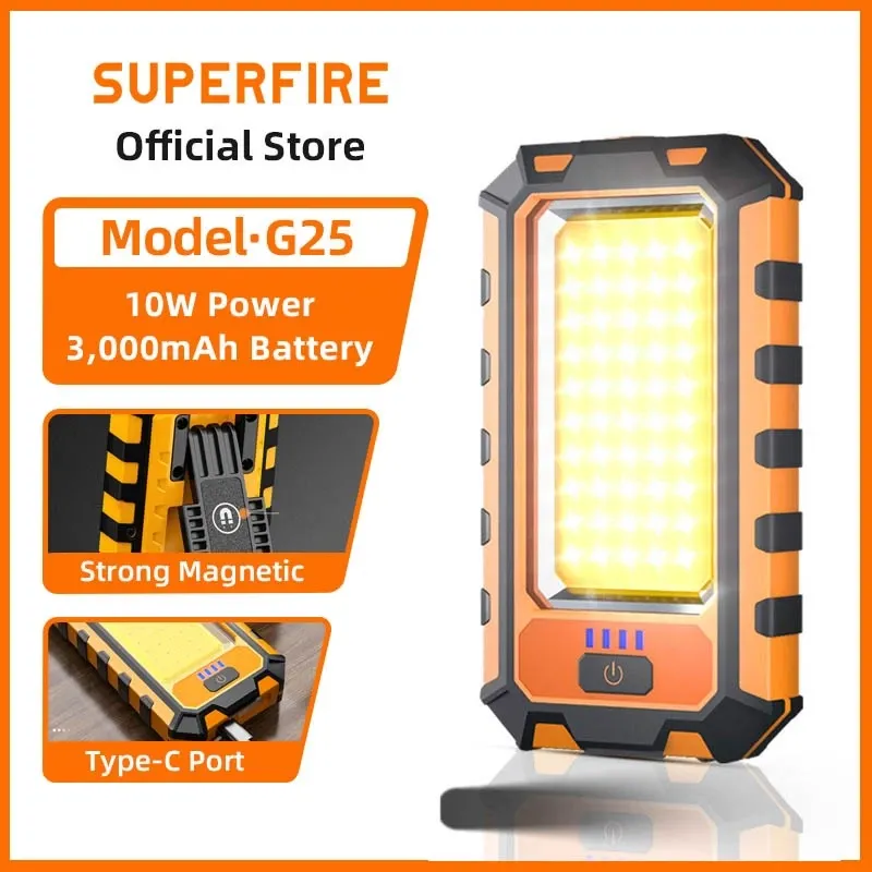 SUPERFIRE G25 foldable COB work light with magnet base and USB-C port