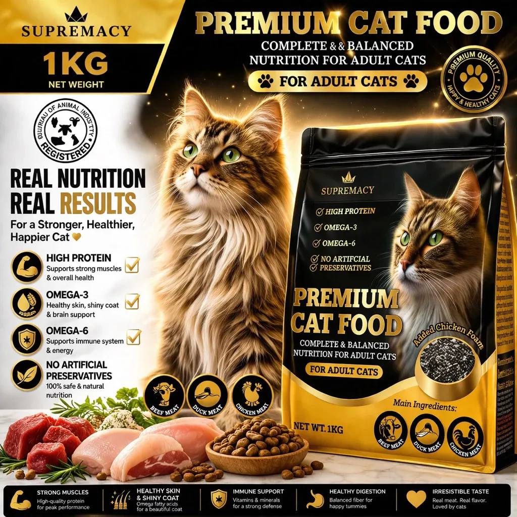 Supremacy premium cat food, 1kg pack