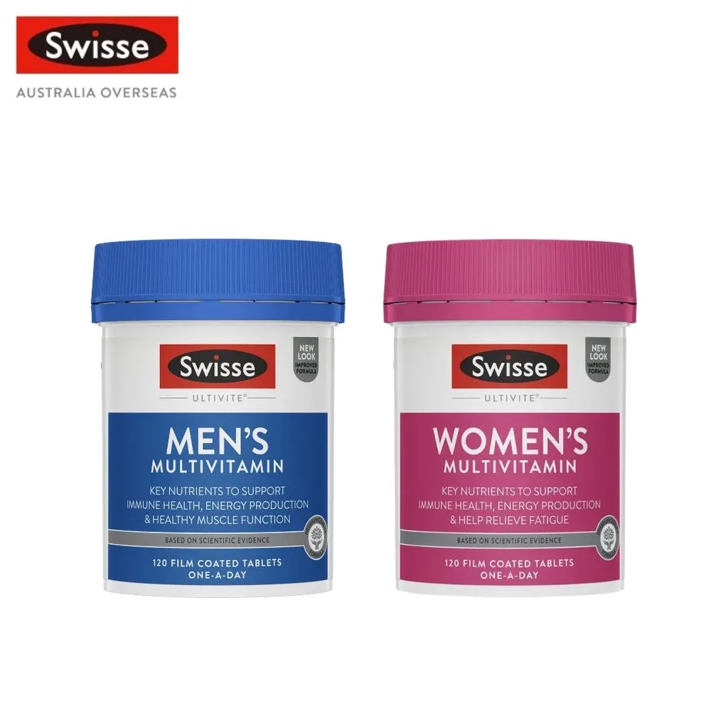 Swisse Ultivite Men's and Women's multivitamin bottles, 120-tablet couples bundle, front view