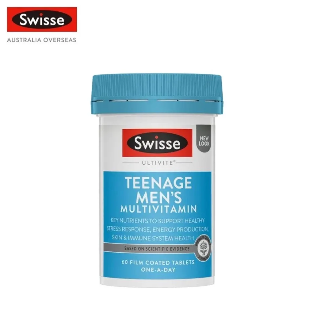 Swisse Ultivite Teenage Men's multivitamin film-coated tablet bottle, 60-count, front view